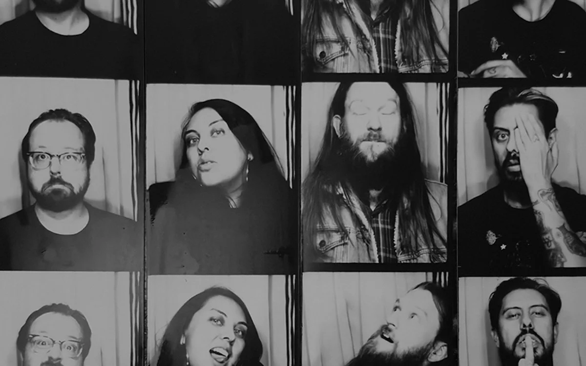 The Hardly Nevers band members in a four-panel black-and-white photobooth-style portrait