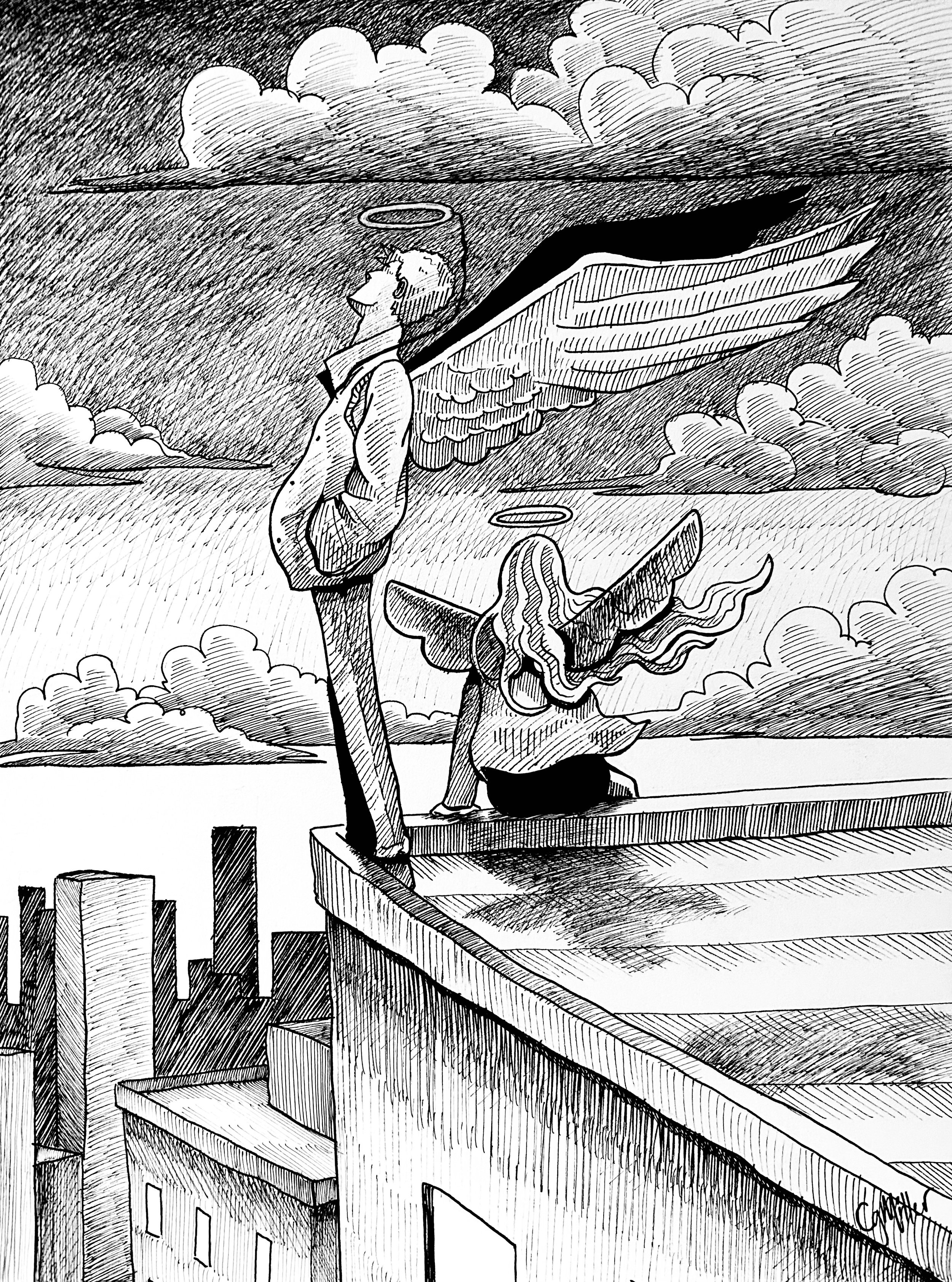 “Concrete Angels” Framed Ink on 9” x 12” 100 lbs bristol