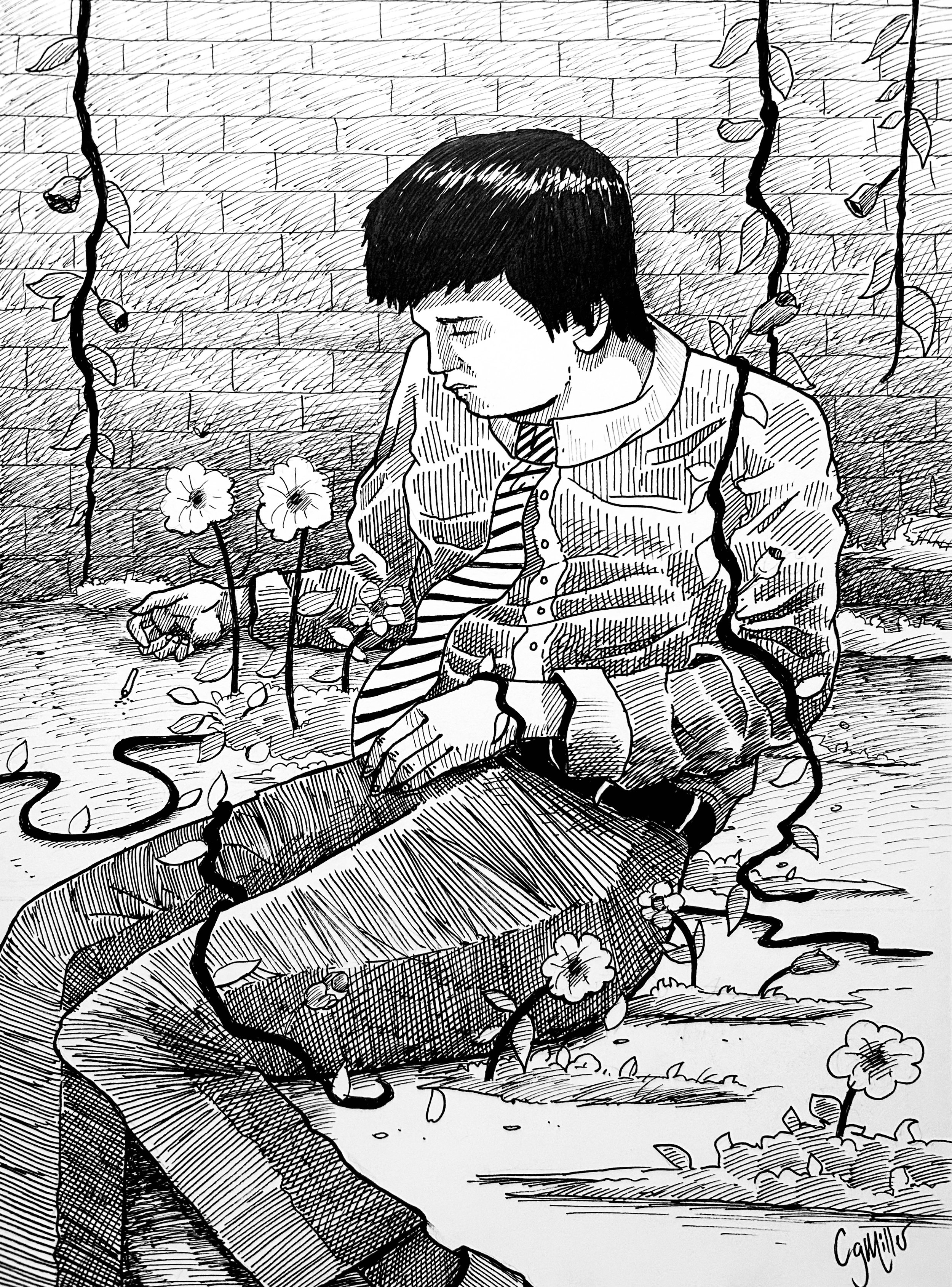 “Sleeper” Framed Ink on 9” x 12” 100 lbs bristol