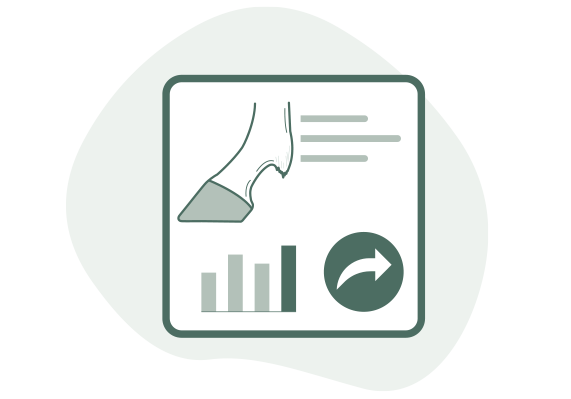 Illustration representing horse hoof measurement results shared with a farrier or veterinarian.