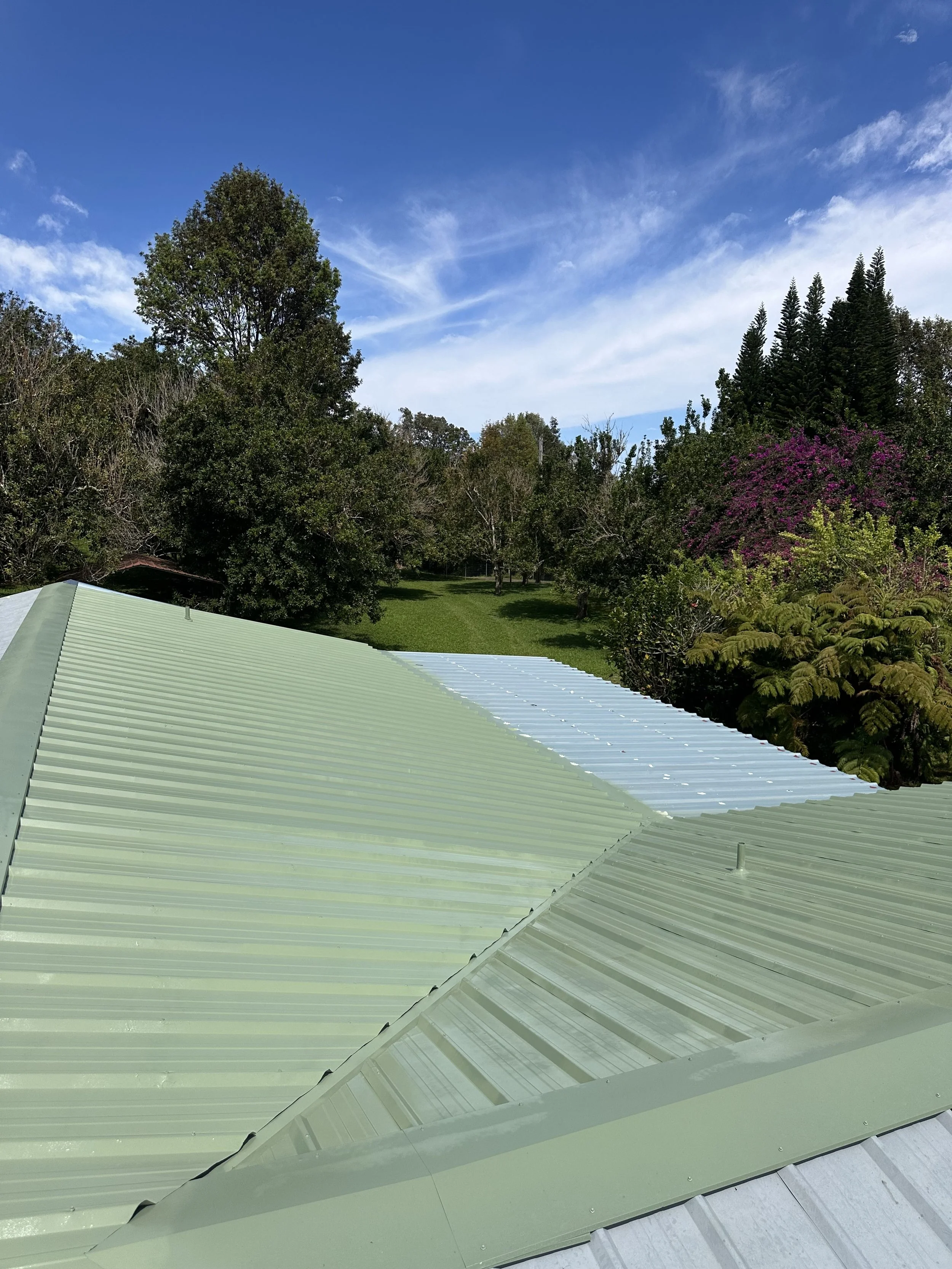 Custom metal roof repaint in Hawaii by Hendrickson Painting