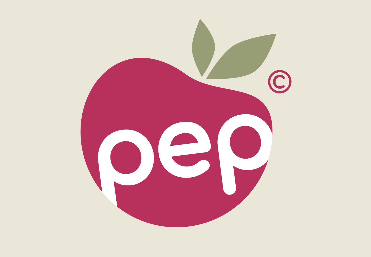 Grafisches Logo eines roten Apfels mit grünen Blättern und der weißen Schrift 'pep' in der Mitte. Logo von pep-Ernährungsmanagement
