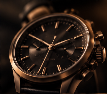 A finely crafted watch in warm light, evoking A Moment in Time.
