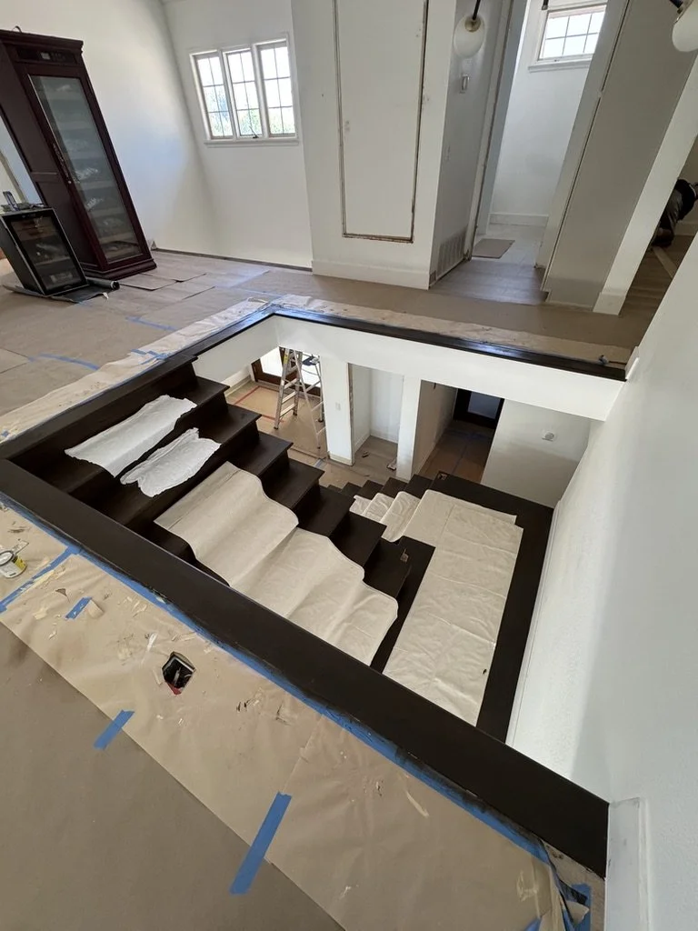 Staircase refinishing in progress