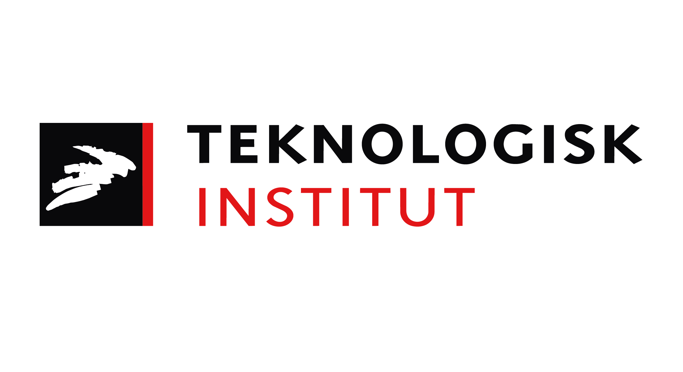 Logo of Teknologisk Institut with a black background, a stylized white leaf or feather, and the words 'TEKNOLOGISK INSTITUT' in black and red text.