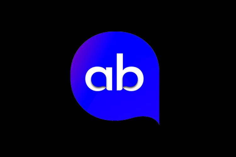 Blue speech bubble with white lowercase letters 'ab' inside.