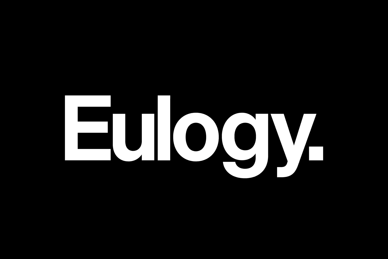 Black background with the word 'Eulogy' in large white font.