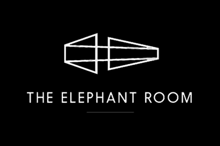 Logo for The Elephant Room with a geometric elephant head design above the text.