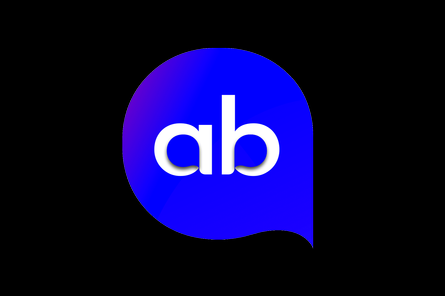 Blue circular logo with lowercase white letters 'ab' inside a speech bubble shape.