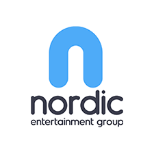 Nordic Entertainment Group logo, blå 'n' med svart tekst