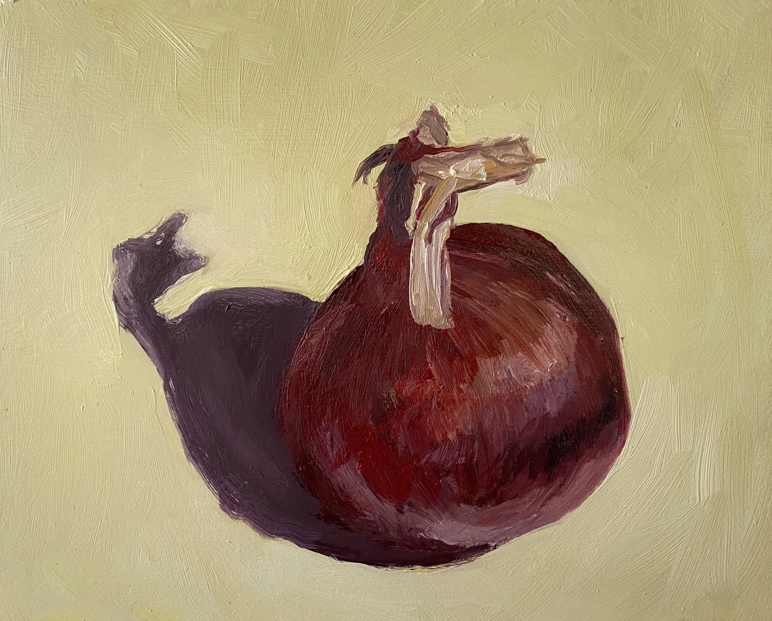  Red Onion , 2020, oil on panel, 11" x 14" 