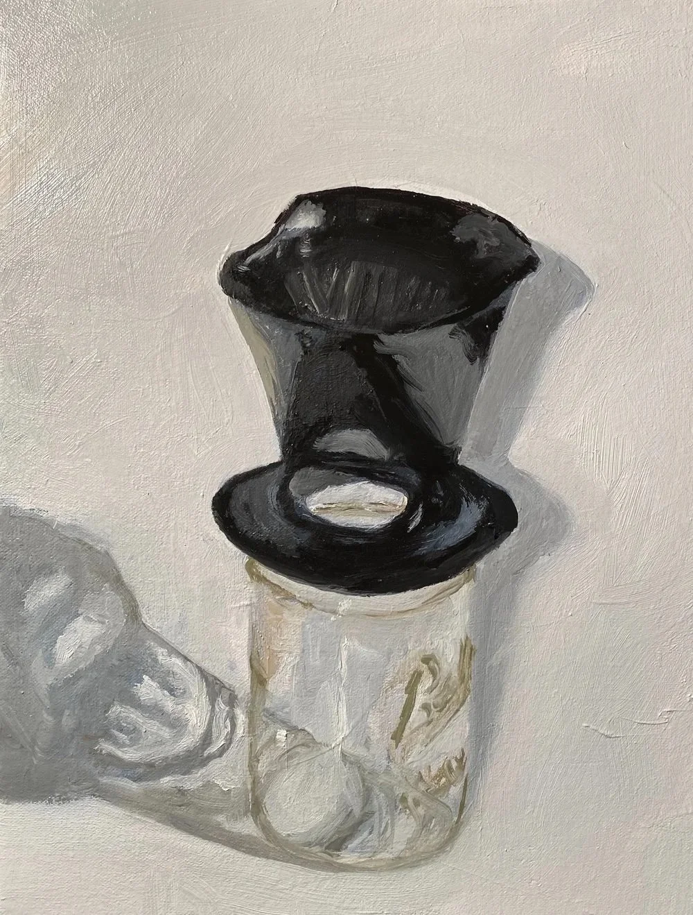   Coffee Filter Cone with Ball Jar , 2019, oil on canvas, 14" x 11" 