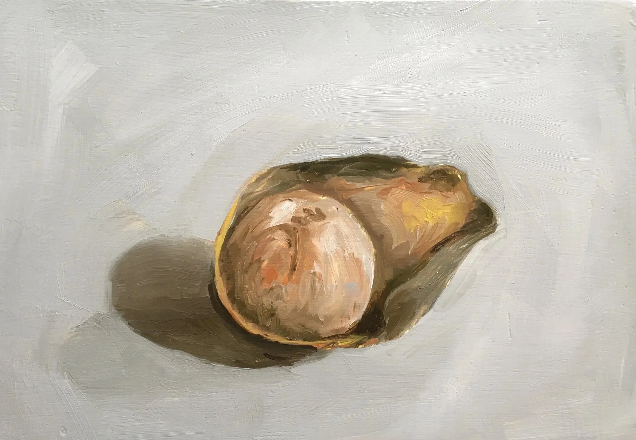  Dried Avocado Skin with Pit , 2019, oil on board, 7" x 10"  