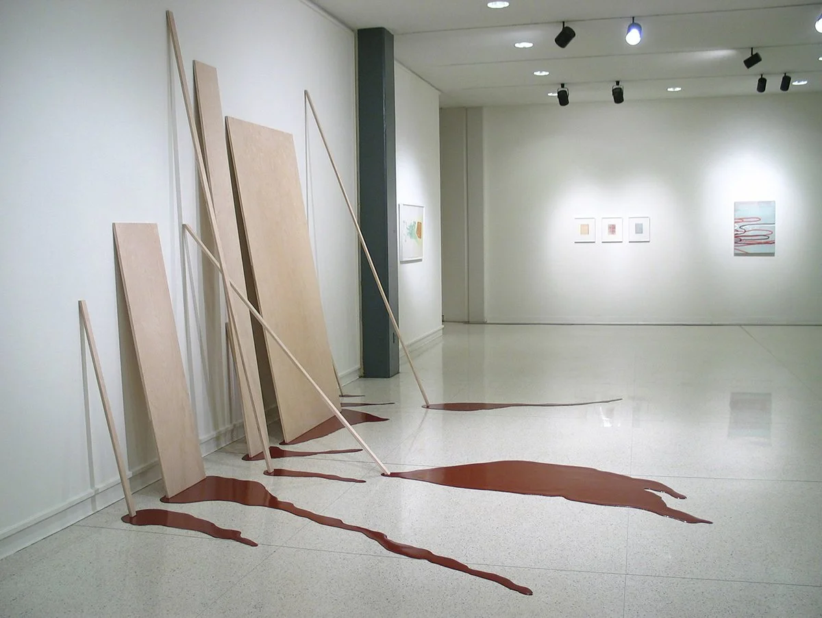   Seep , 2006, wood and poured paint, 144 x 168 x 120 in, site-specfic work, Memphis College of Art 