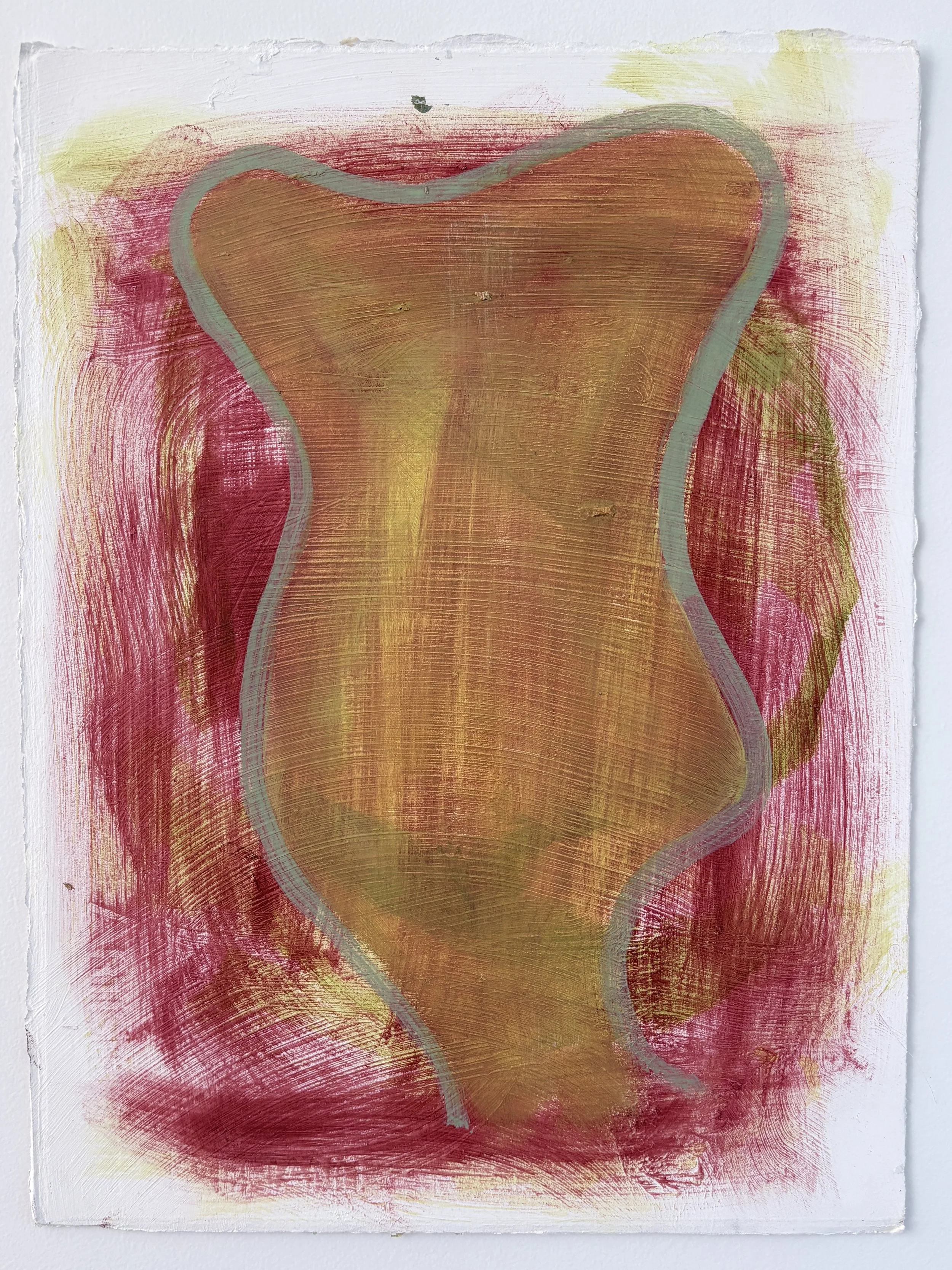   Yellow Shape , 2026, acrylic and oil on paper, 15” x 11” 