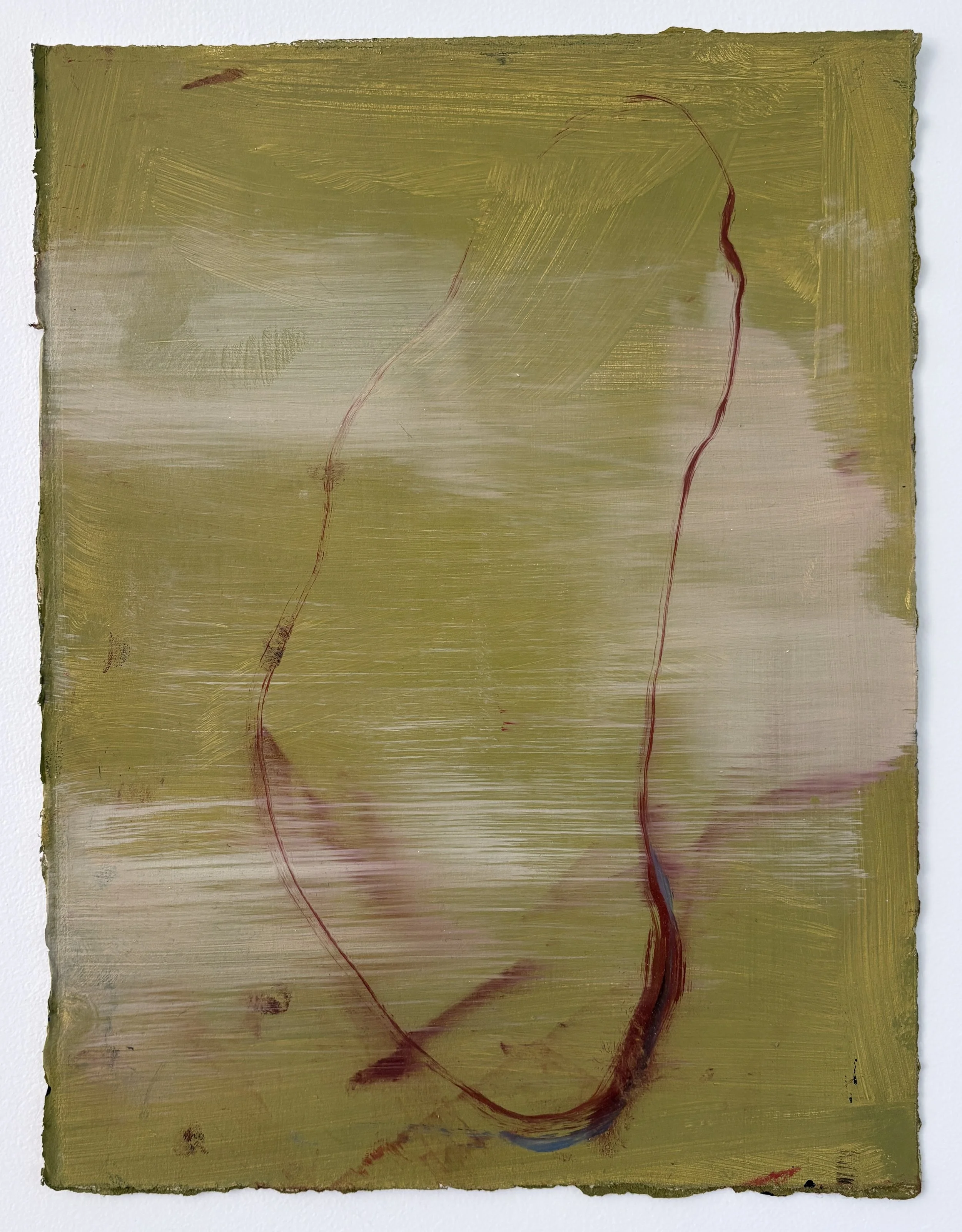   Green Shape , 2026, acrylic and oil on paper, 15” x 11.5” 
