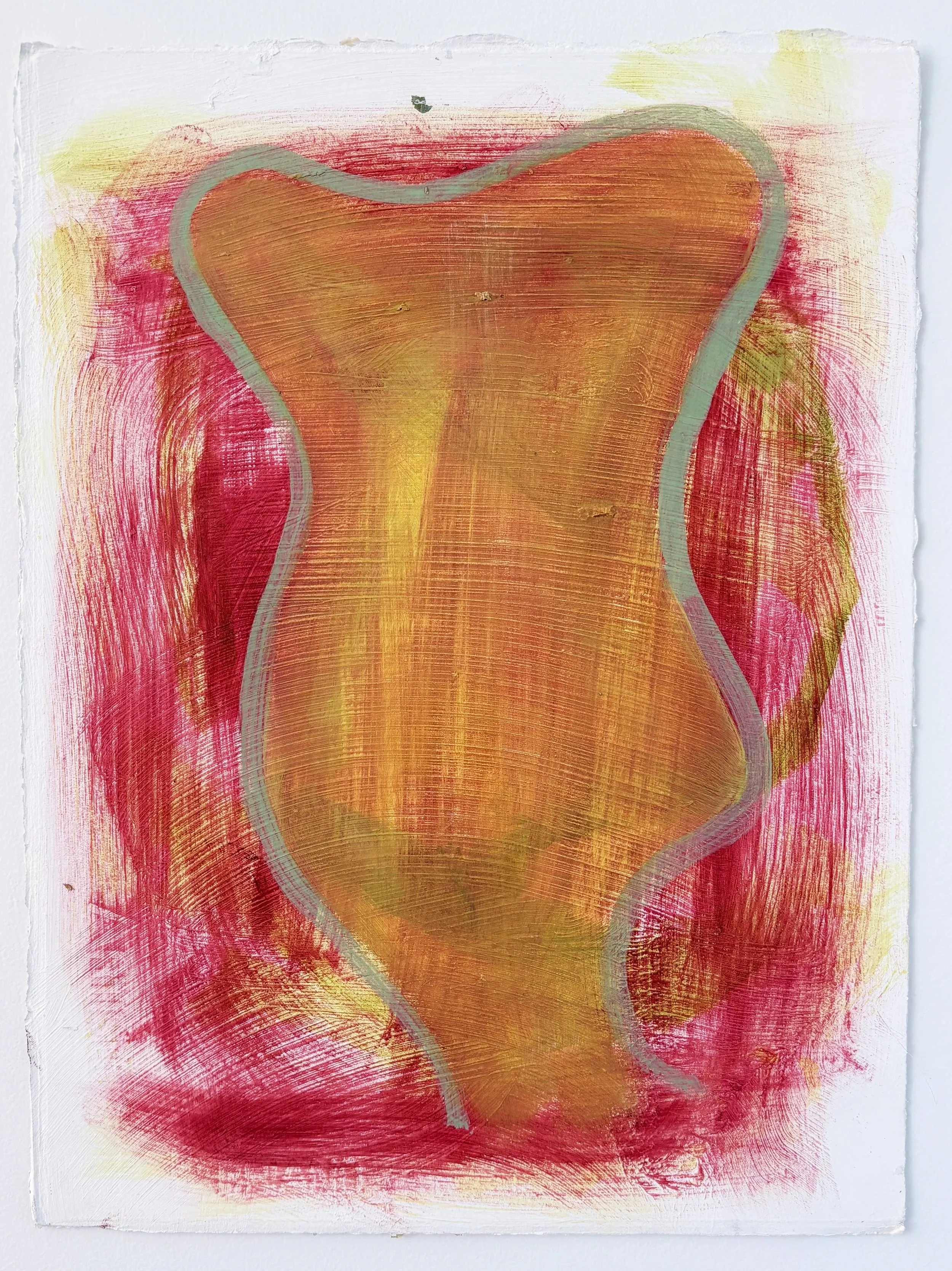   Yellow Shape , 2026, acrylic and oil on paper, 15” x 11” 