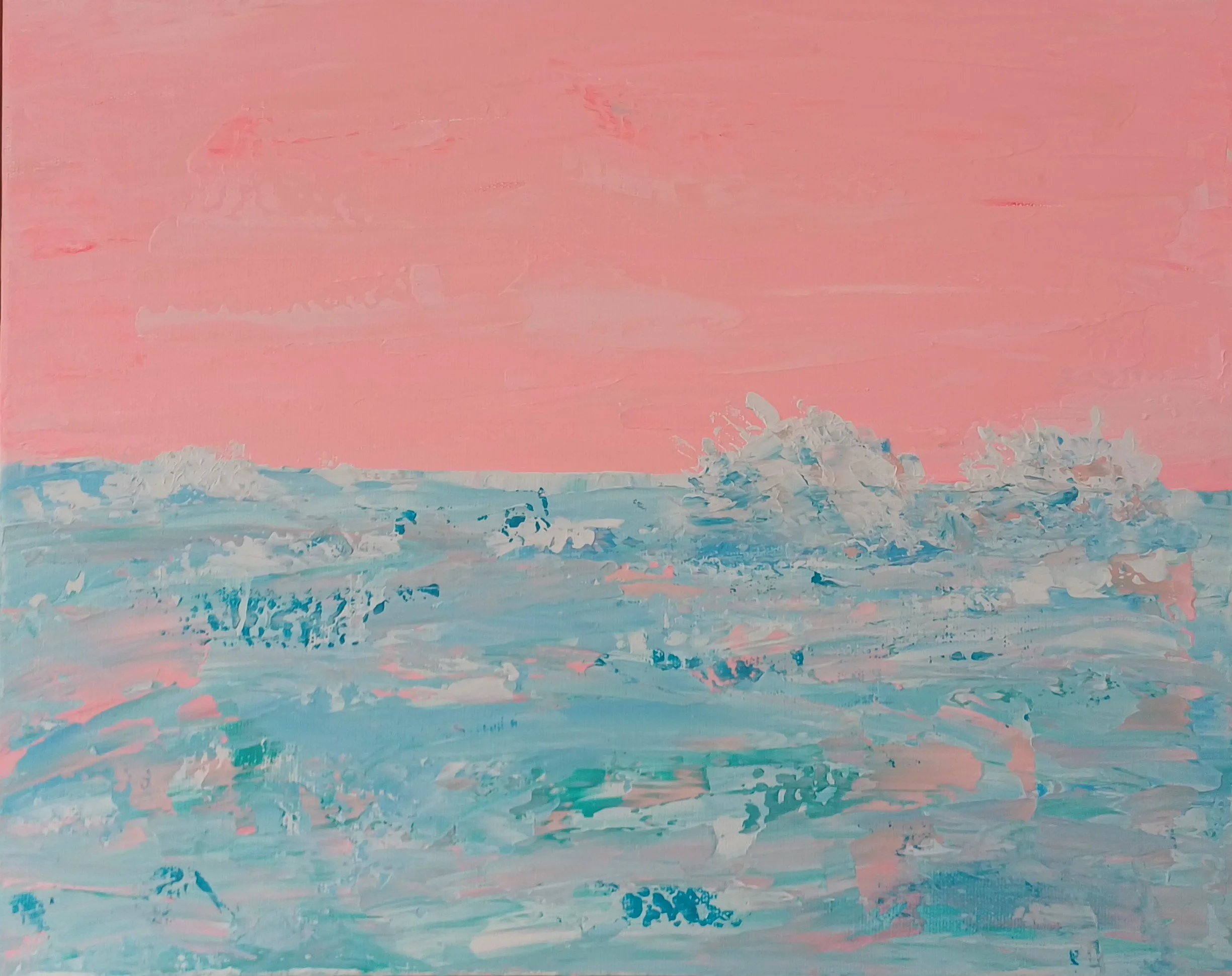 Before We Learned to Hold Back, pink Atlantic seascape painting by Deirdre Burton