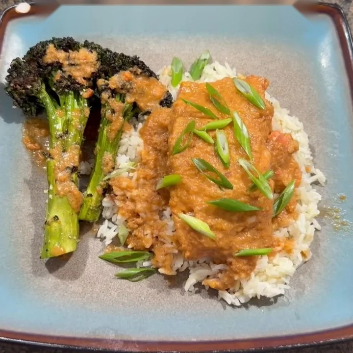 Ginger salmon and grilled baby broccoli
