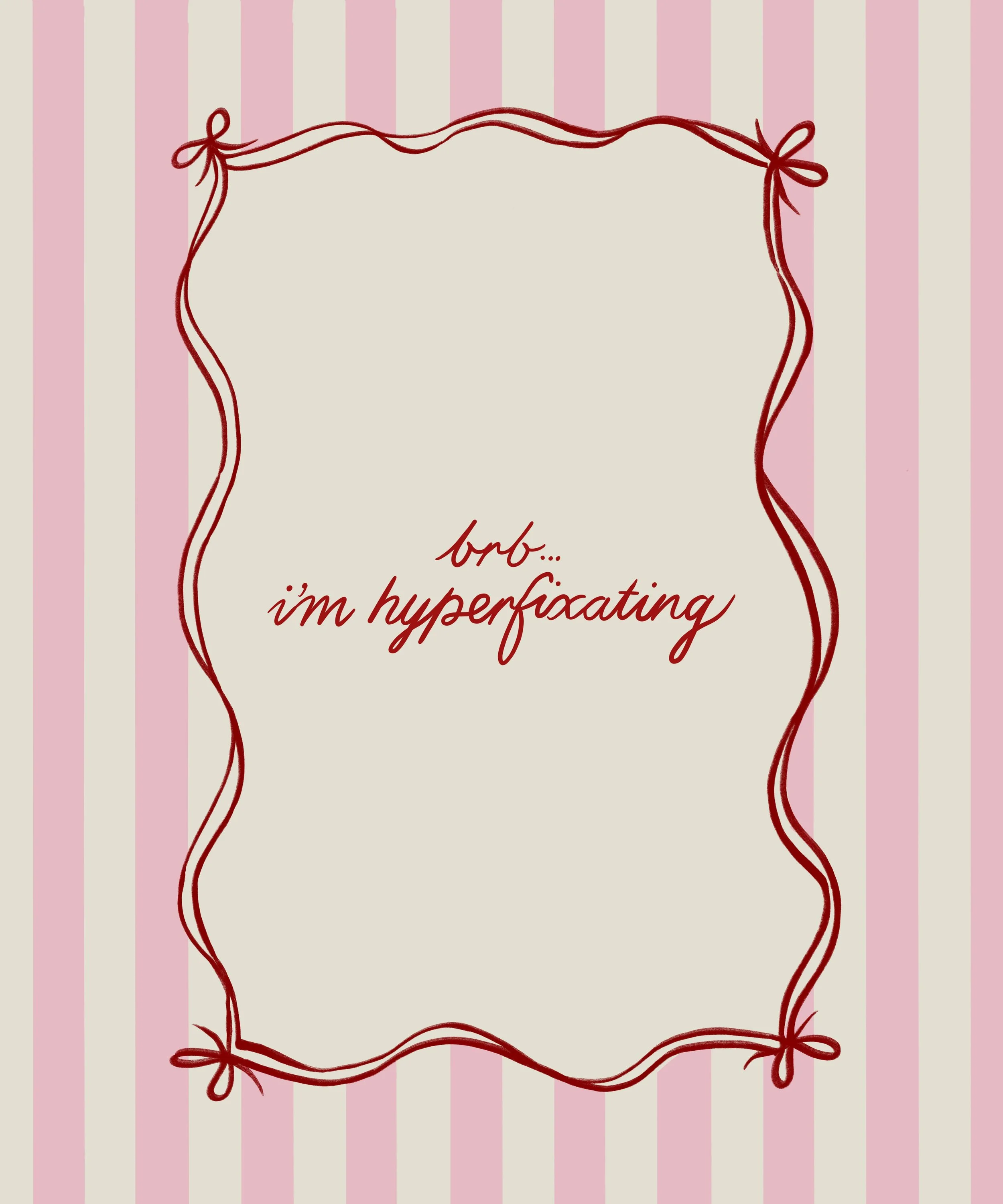 A decorative pink and cream striped background with a red ribbon border and a centered cream space for text overlay.