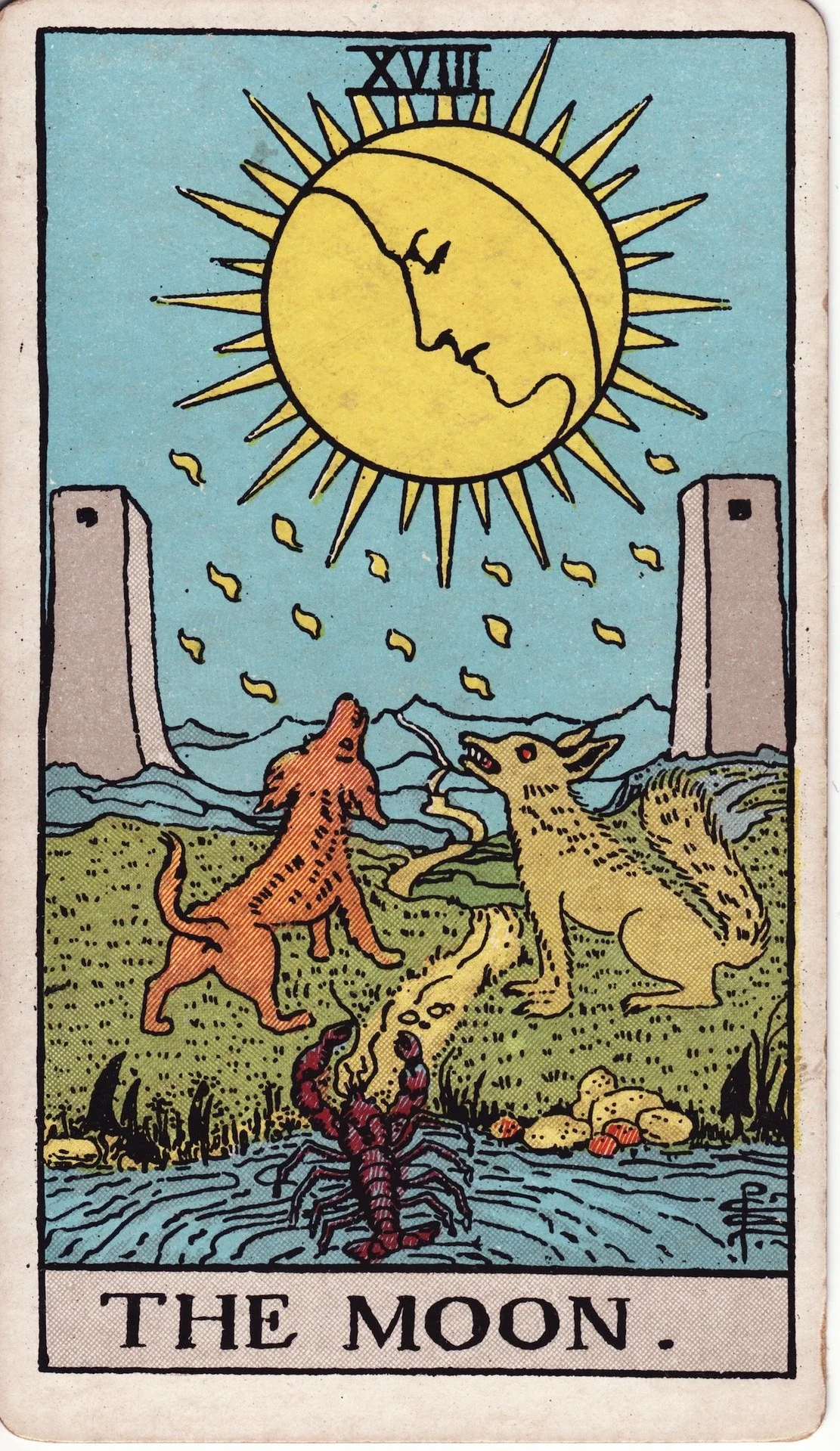 La Lune, arcane majeur du Tarot Rider Waite Smith, symbole d'exploration intérieure et de mise en lumière de l'inconscient