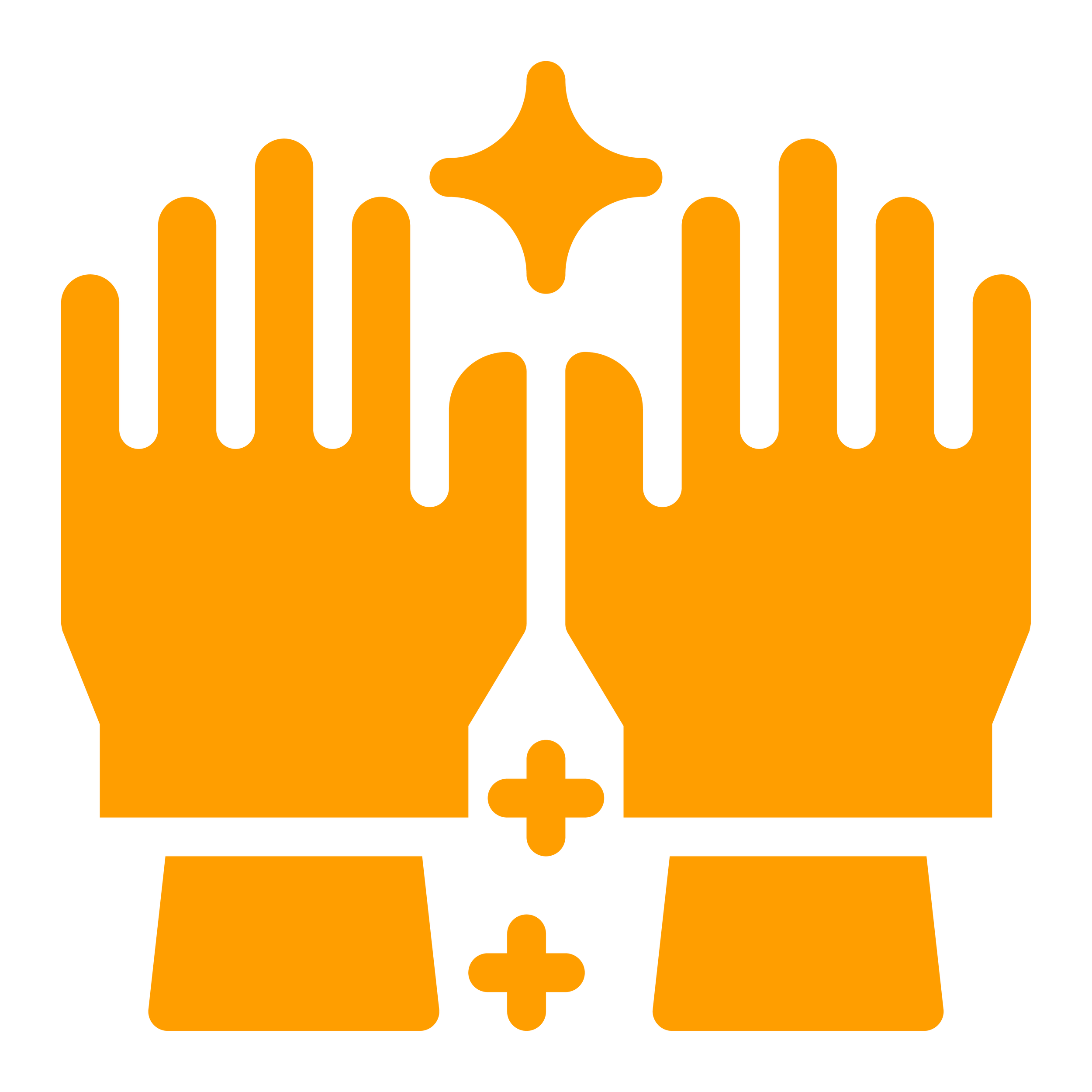 Grafik mit einer orangefarbenen Hand, die mehrere Balkenhöhe darstellt, und einem zentralen Kugel- oder Sternensymbol.