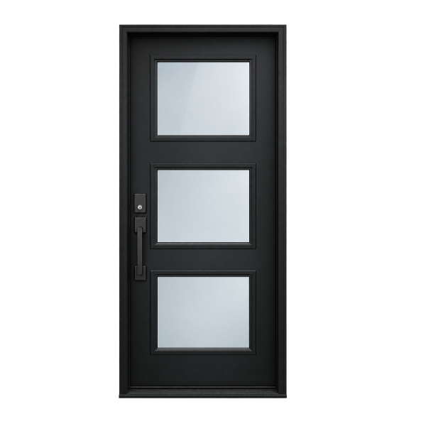 Porte noire avec trois fenêtres en verre