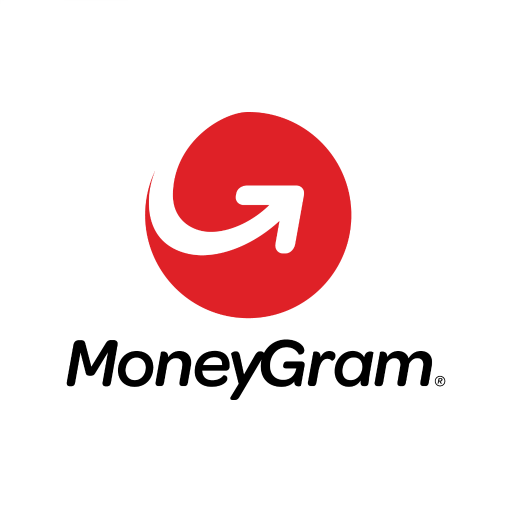 MoneyGram logo featuring a red circle with a white arrow pointing upward and to the right, with the words "MoneyGram" below in black text.