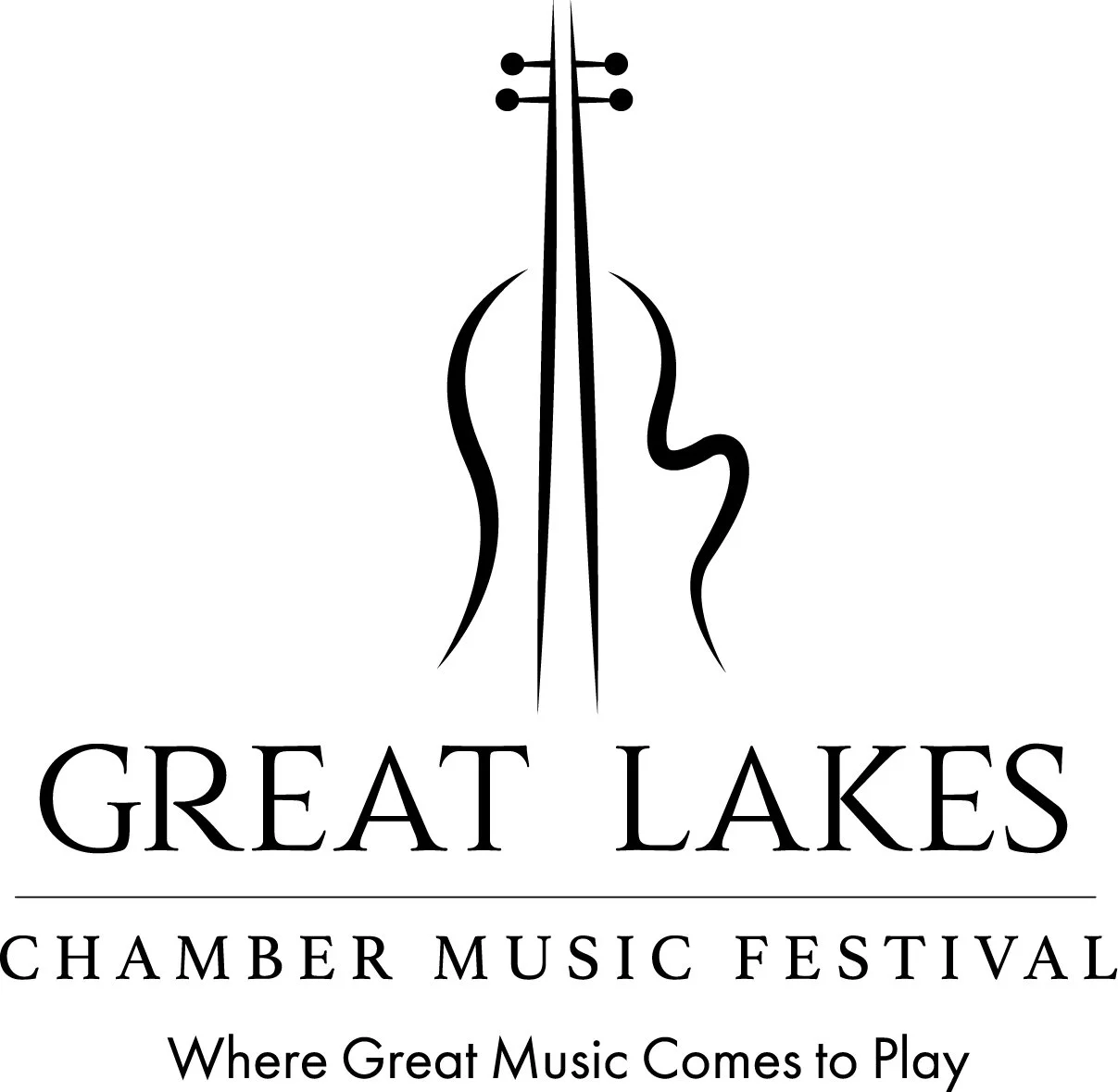 Black and white logo of a violin with the text 'Great Lakes Chamber Music Festival' and the tagline 'Where Great Music Comes to Play'.