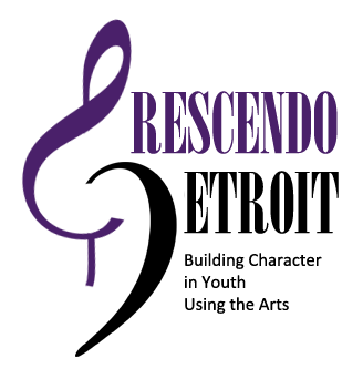 A logo with a purple treble clef symbol and the word 'RESCENDO' written in purple capital letters.