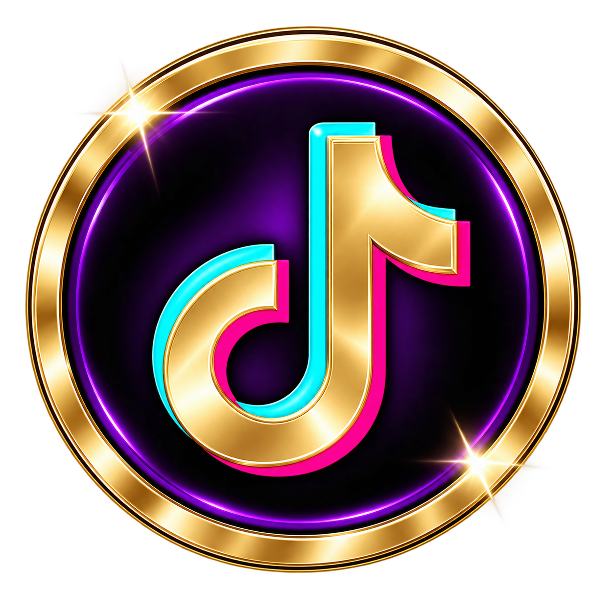 Colorful TikTok logo with gold, blue, pink, and purple accents, glowing effect, and a black background with red surroundings.