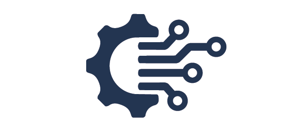 Graphic of gear combined with circuit lines representing technology or automation.