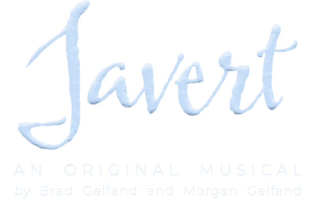 Logo for 'Javert,' an original musical by Brad Gelfand and Morgan Gelfand, featuring icy blue lettering.
