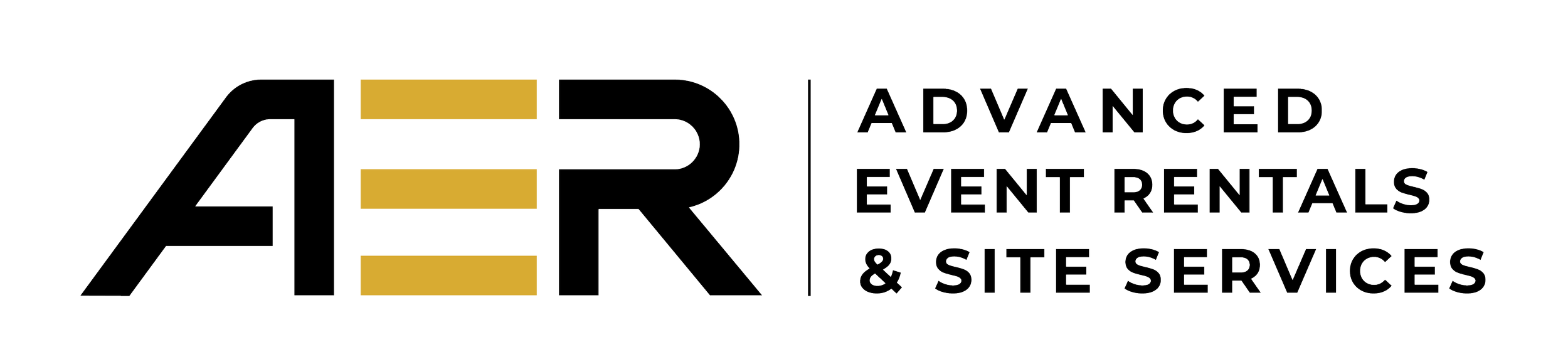 Logo for Advanced Event Rentals & Site Services with stylized 'AER' and black and gold color scheme.