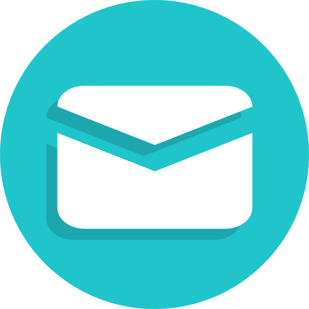 Icon of an envelope on a blue circular background.