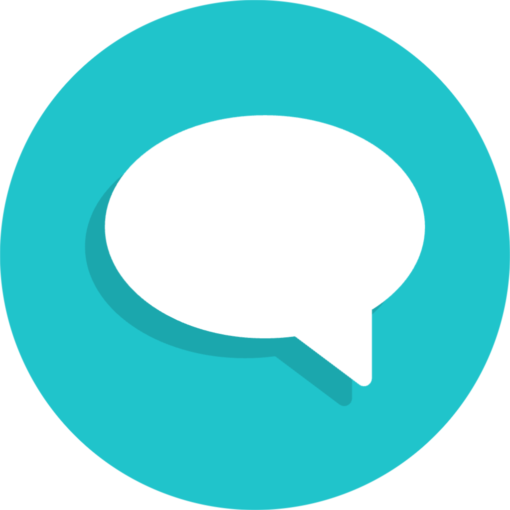 Icon of a speech bubble inside a blue circle.