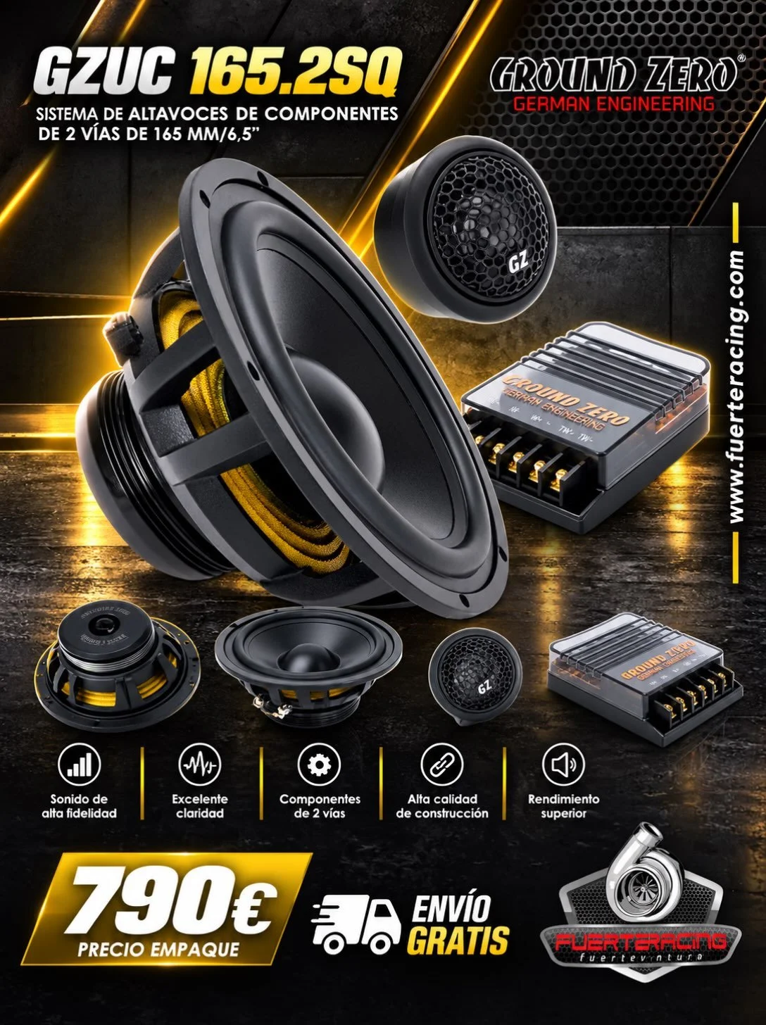 GROUND ZERO GZUC 165.2SQ | SONIDO DE ALTA FIDELIDAD🏁

Lleva el sonido de tu veh&iacute;culo a otro nivel con el sistema de altavoces Ground Zero GZUC 165.2SQ, un conjunto de componentes de 2 v&iacute;as de 165 mm / 6,5&rdquo;, dise&ntilde;ado para q