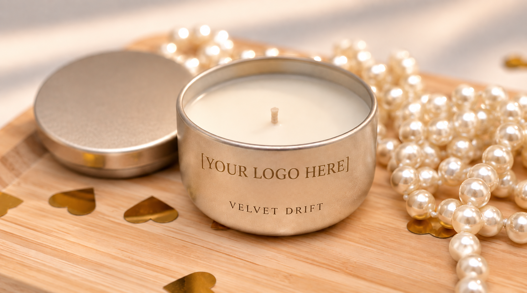Personalised mini tin candle with custom branding, suitable for seasonal gifts and events.
