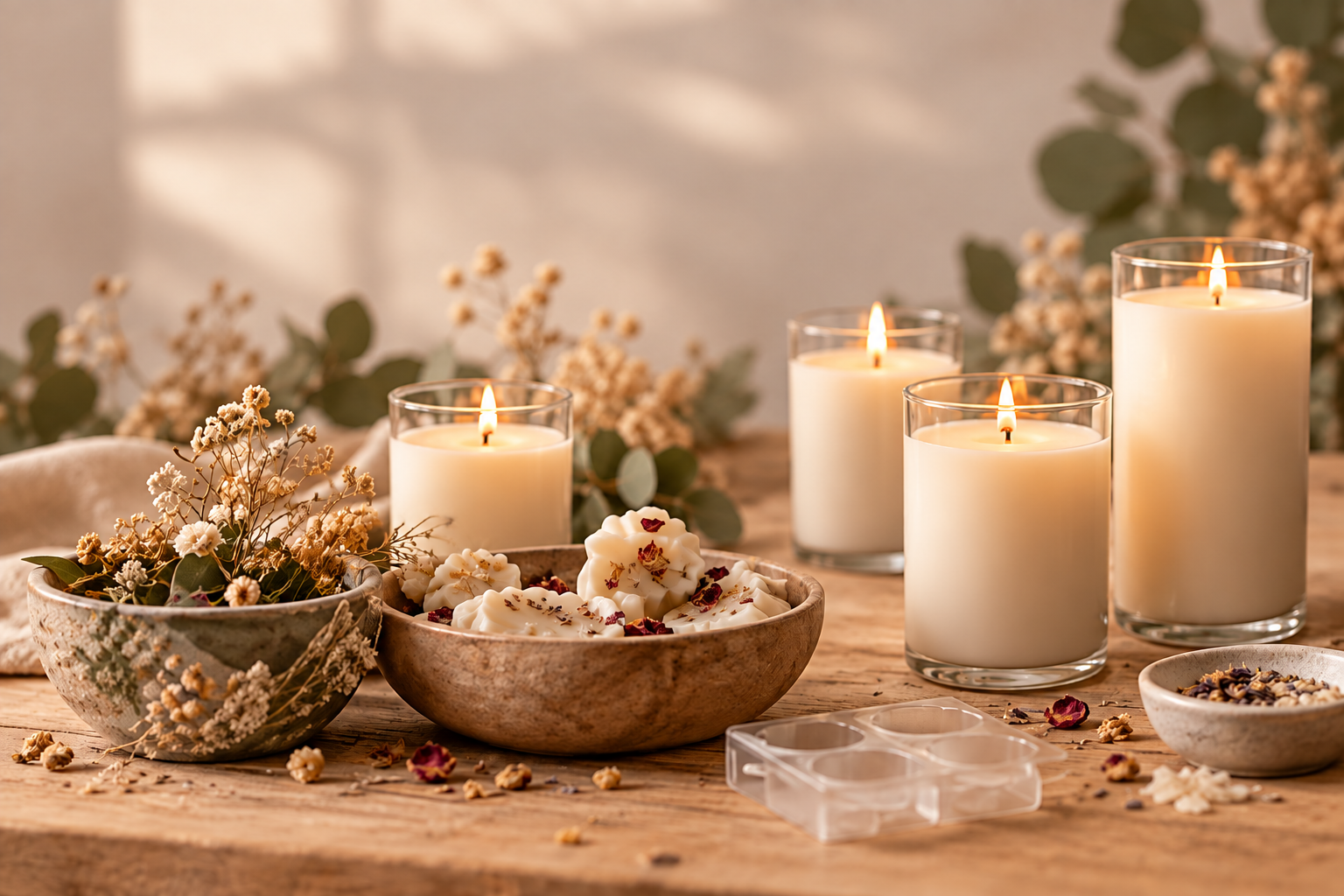 Handcrafted candles and decorative details arranged as thoughtful gift inspiration by MerakaJoy.