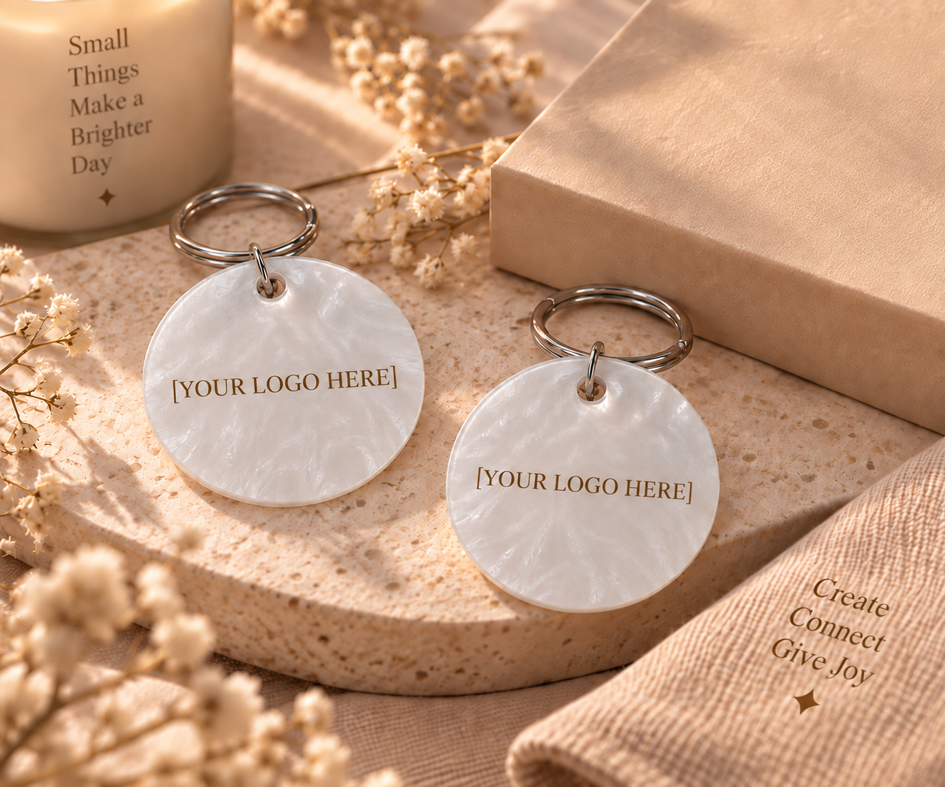 Personalised round keychains with custom branding, created as thoughtful gifts for events and special occasions.