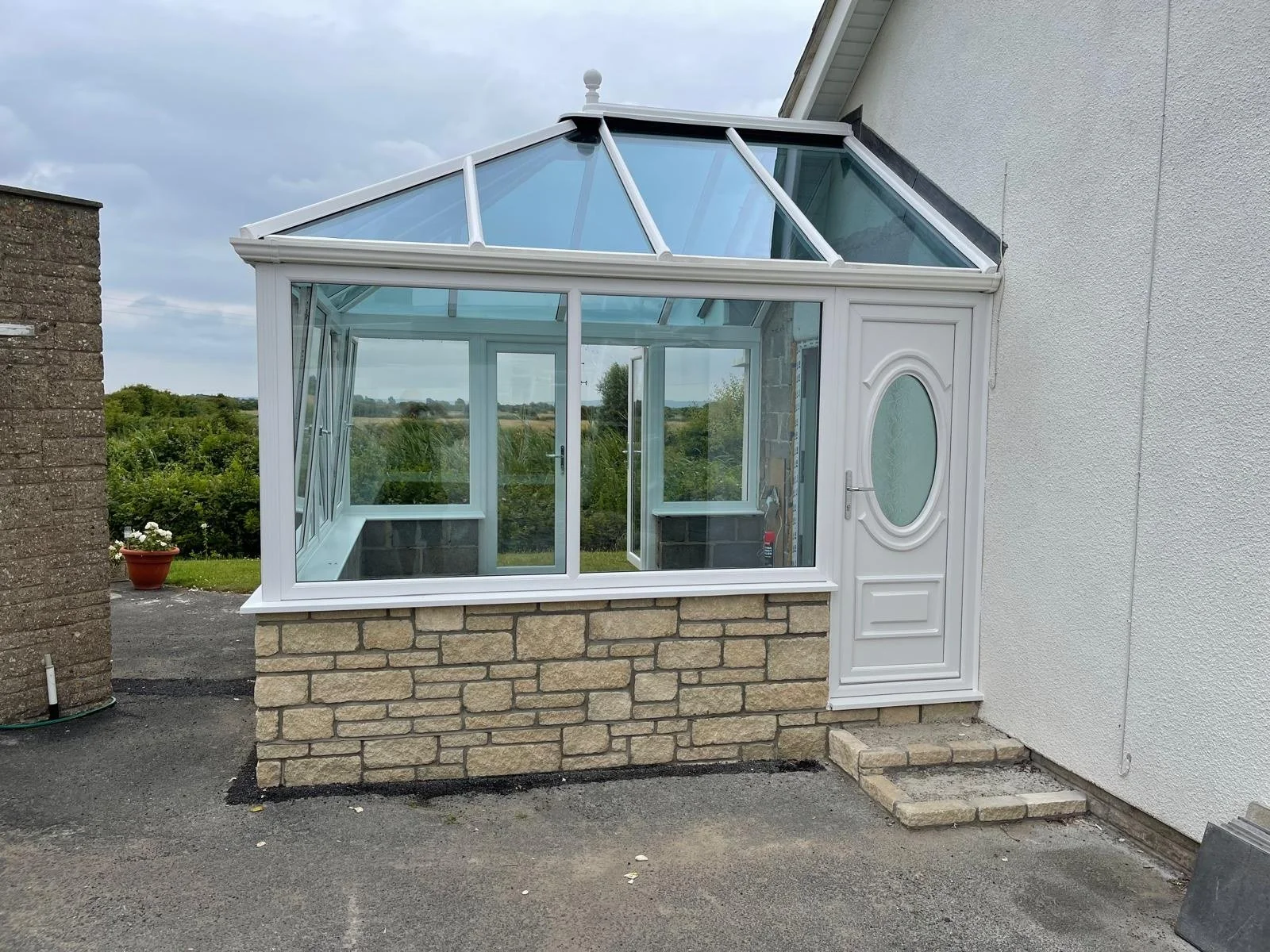 white upvc conservatory stone dwarf wall churchill