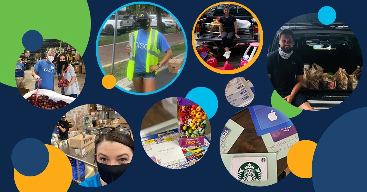 Collage of Cisco Marketing team doing give back activities