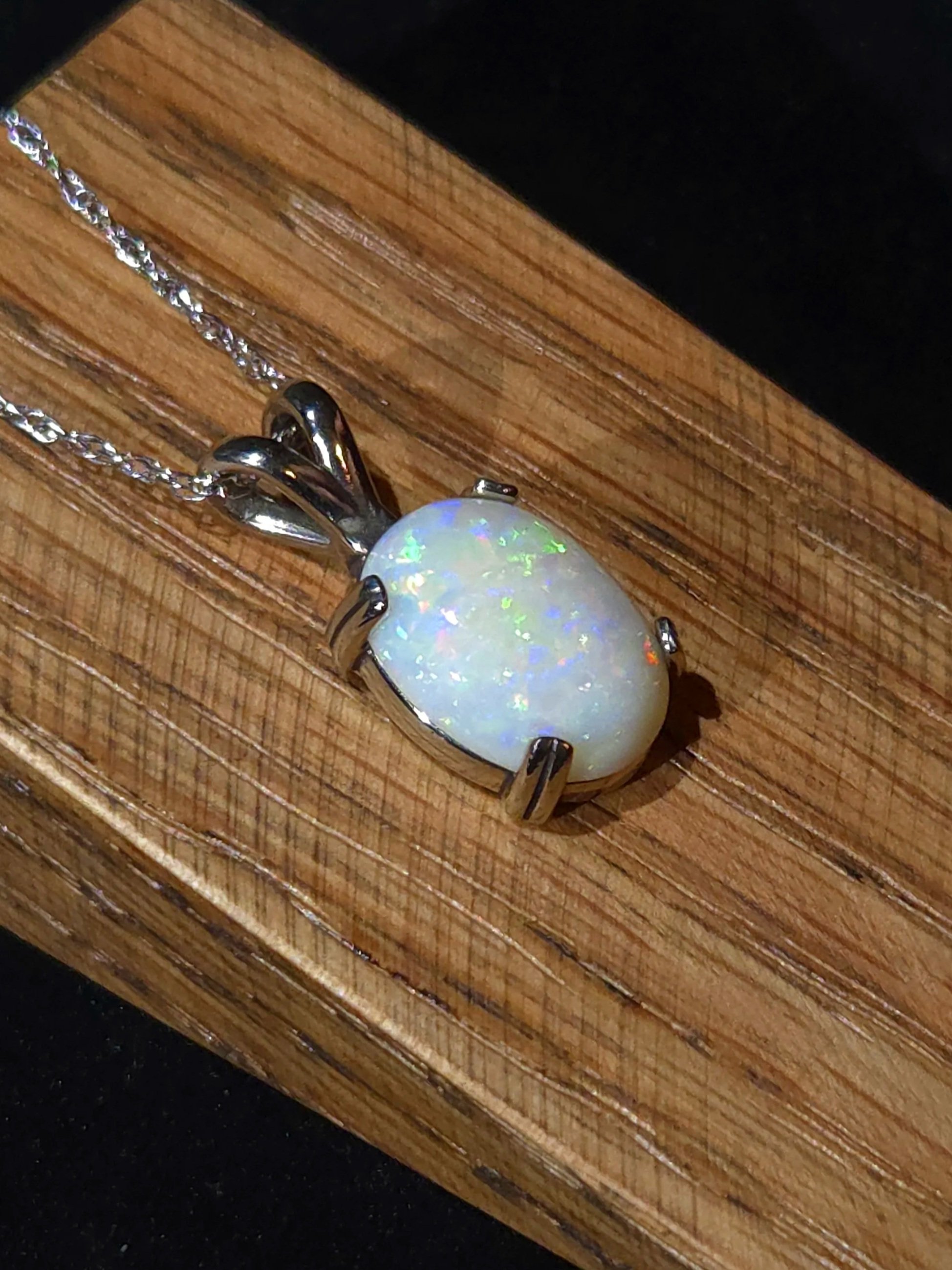 Opal set in 14k White Gold Necklace
