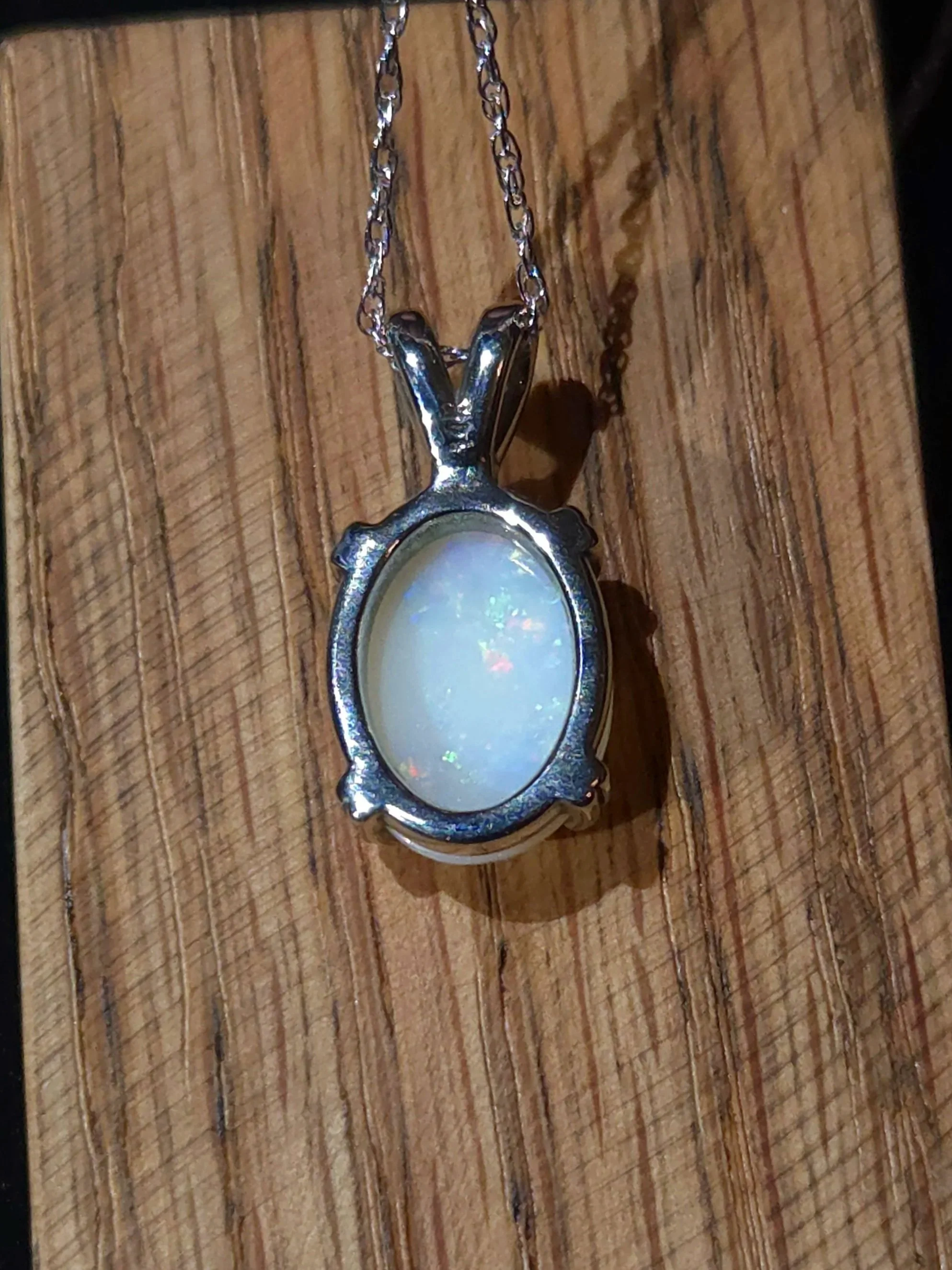 Opal set in 14k White Gold Necklace