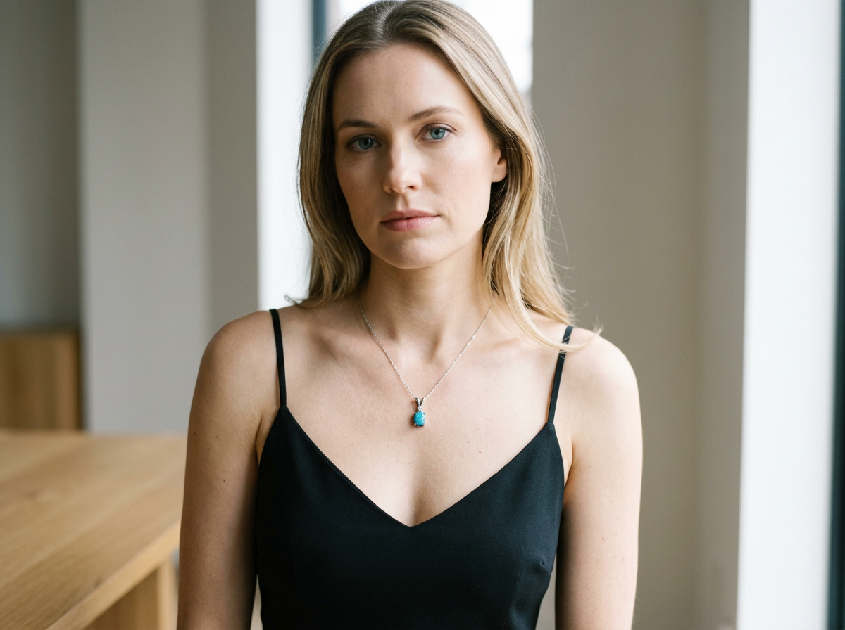 black opal set in 14k white gold with a diamond accent Necklace