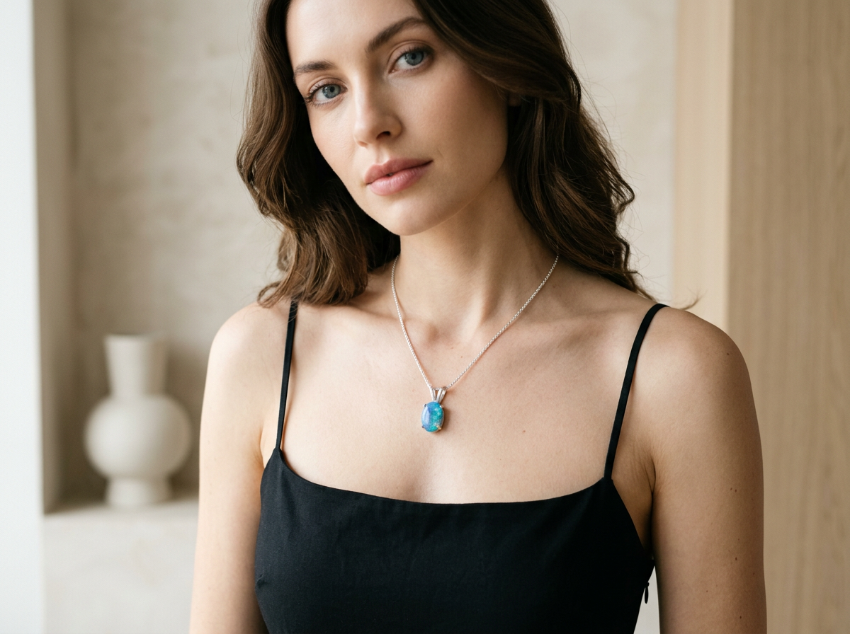 Blue opal set in sterling silver