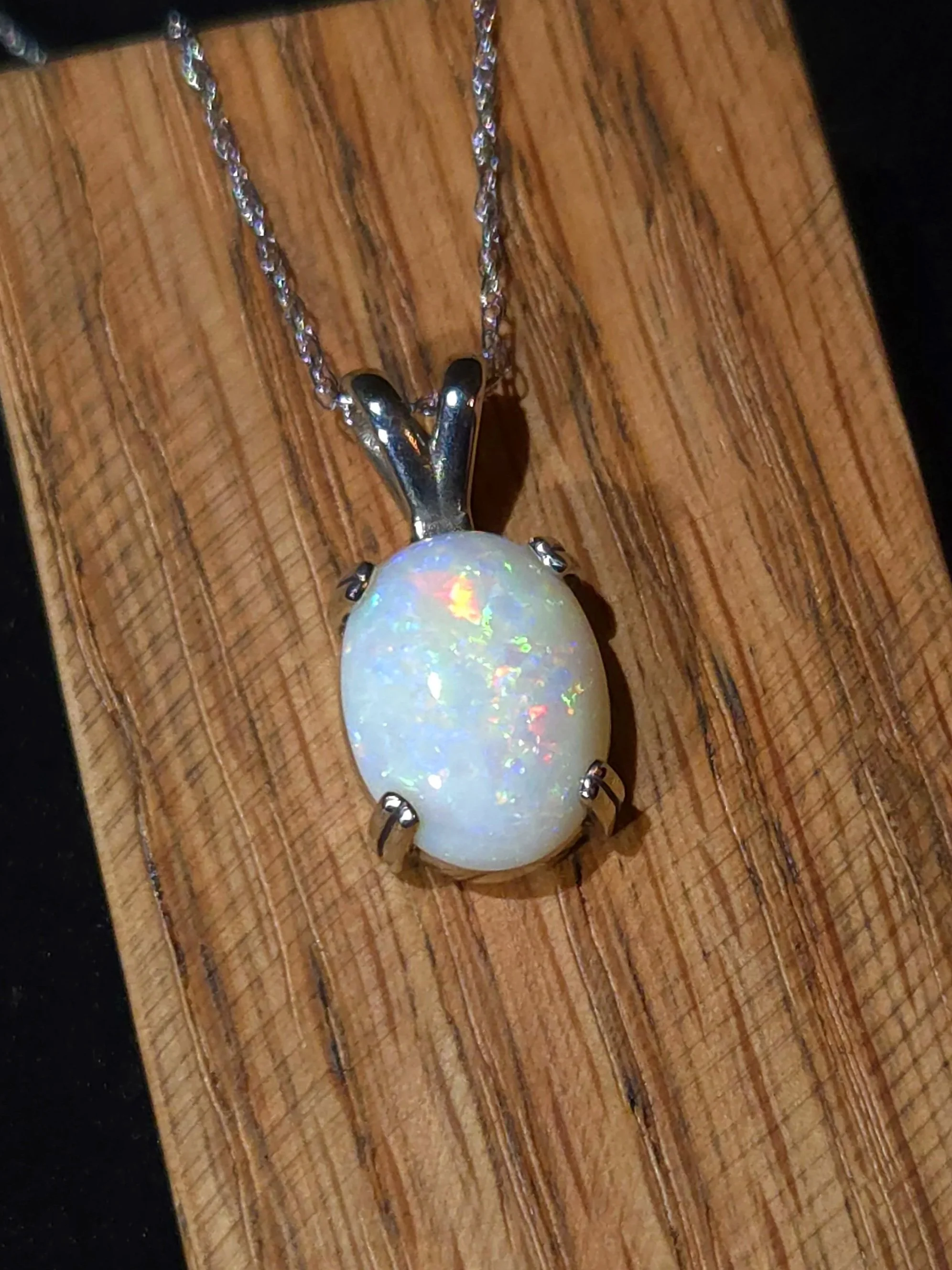 Opal set in 14k White Gold Necklace