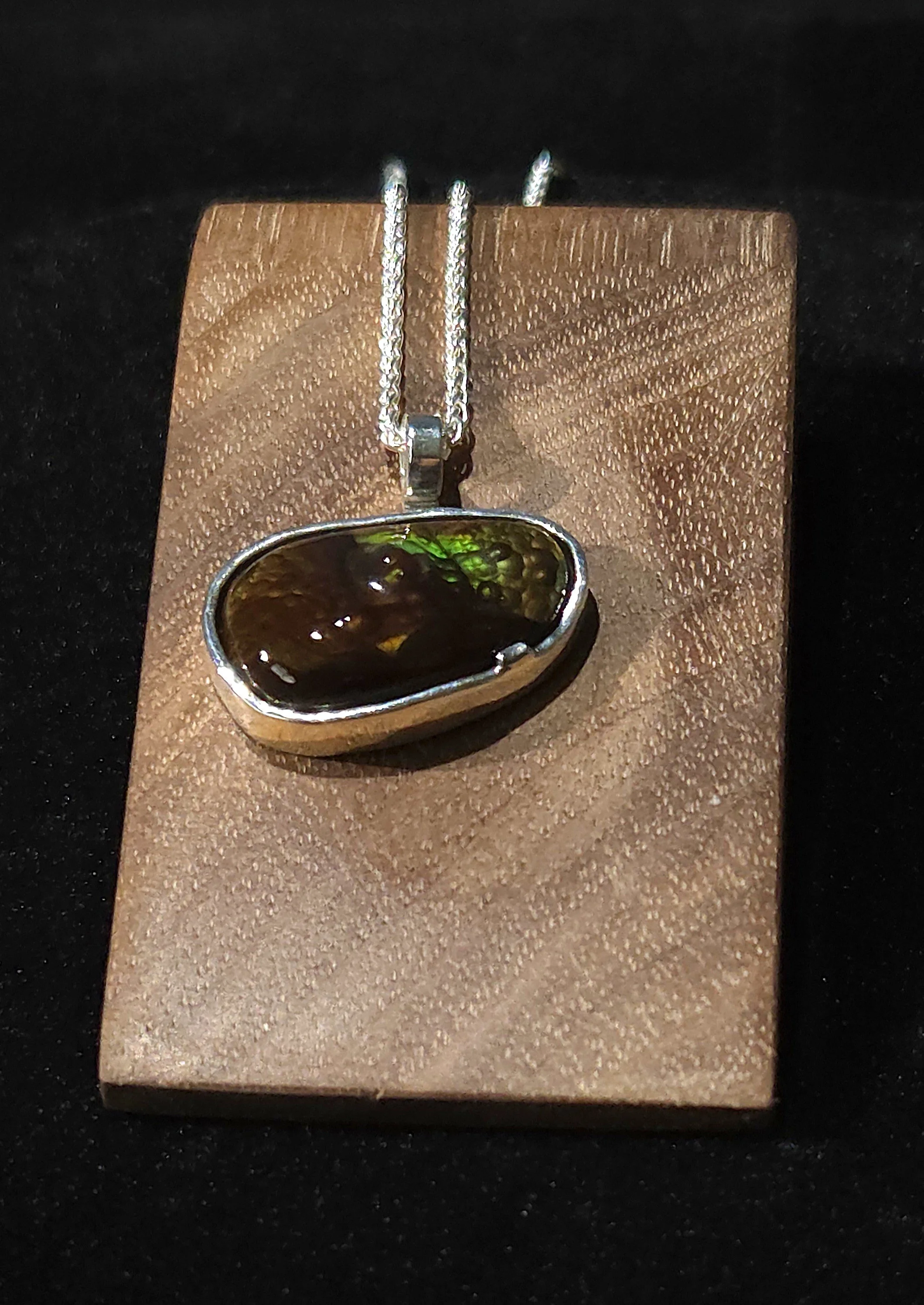 Fire agate set in Hand-fabricated sterling silver