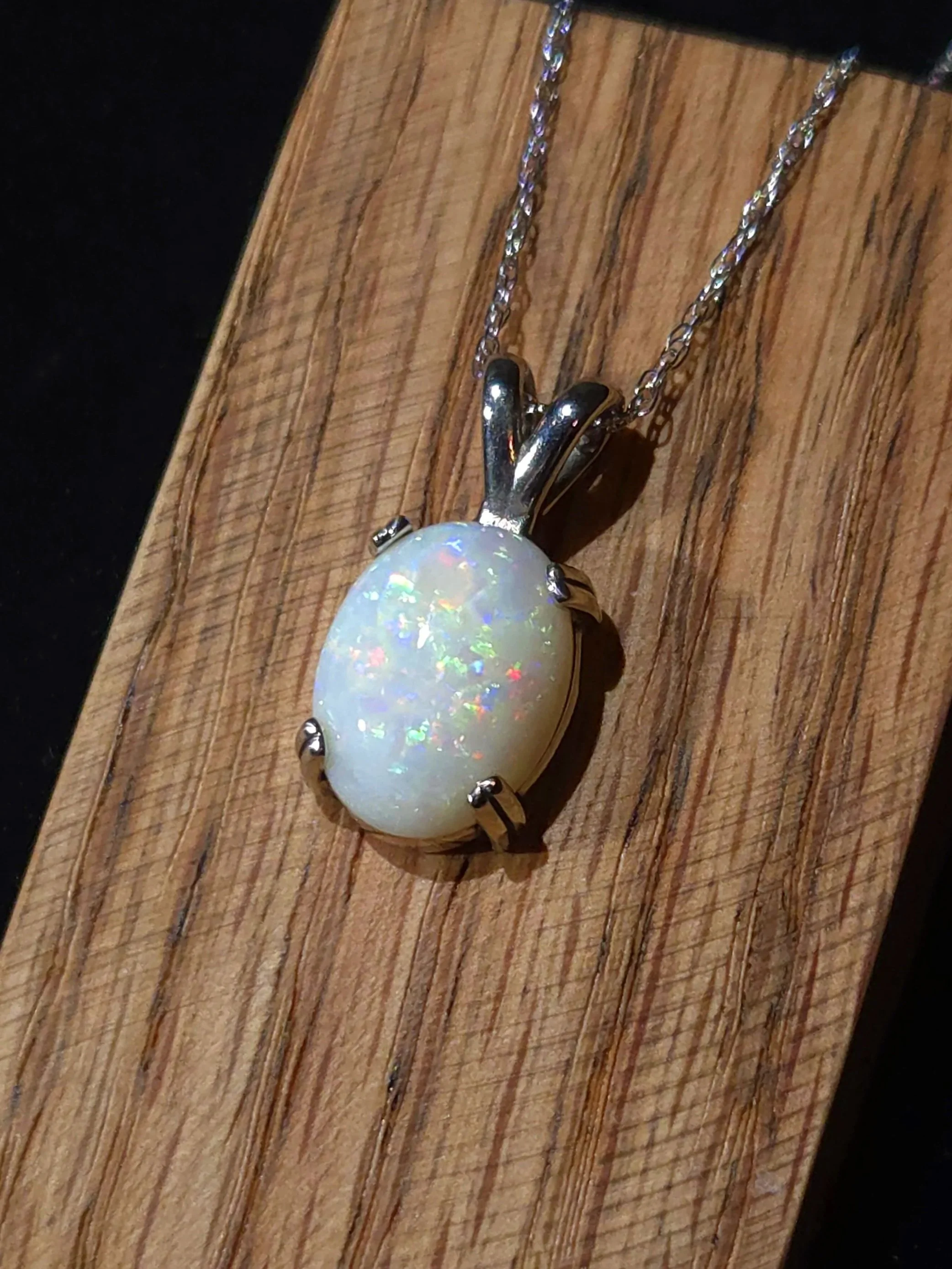 Opal set in 14k White Gold Necklace