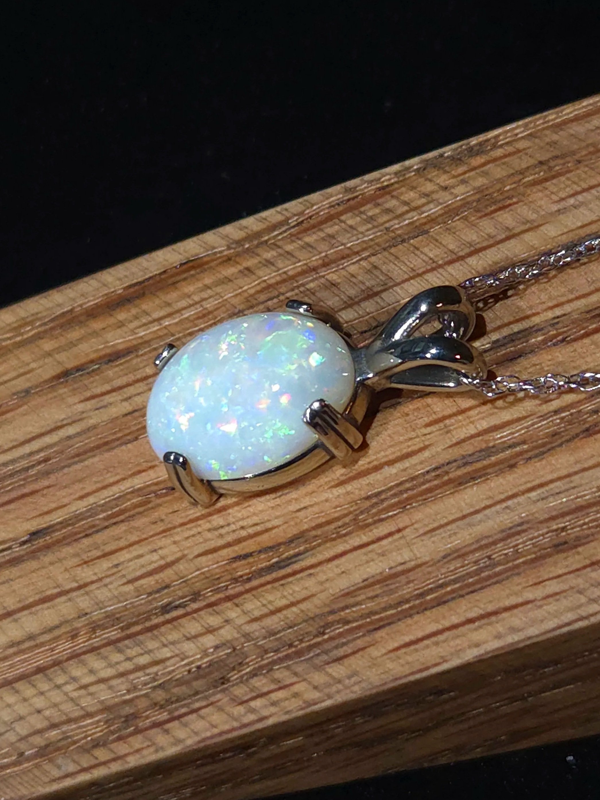Opal set in 14k White Gold Necklace